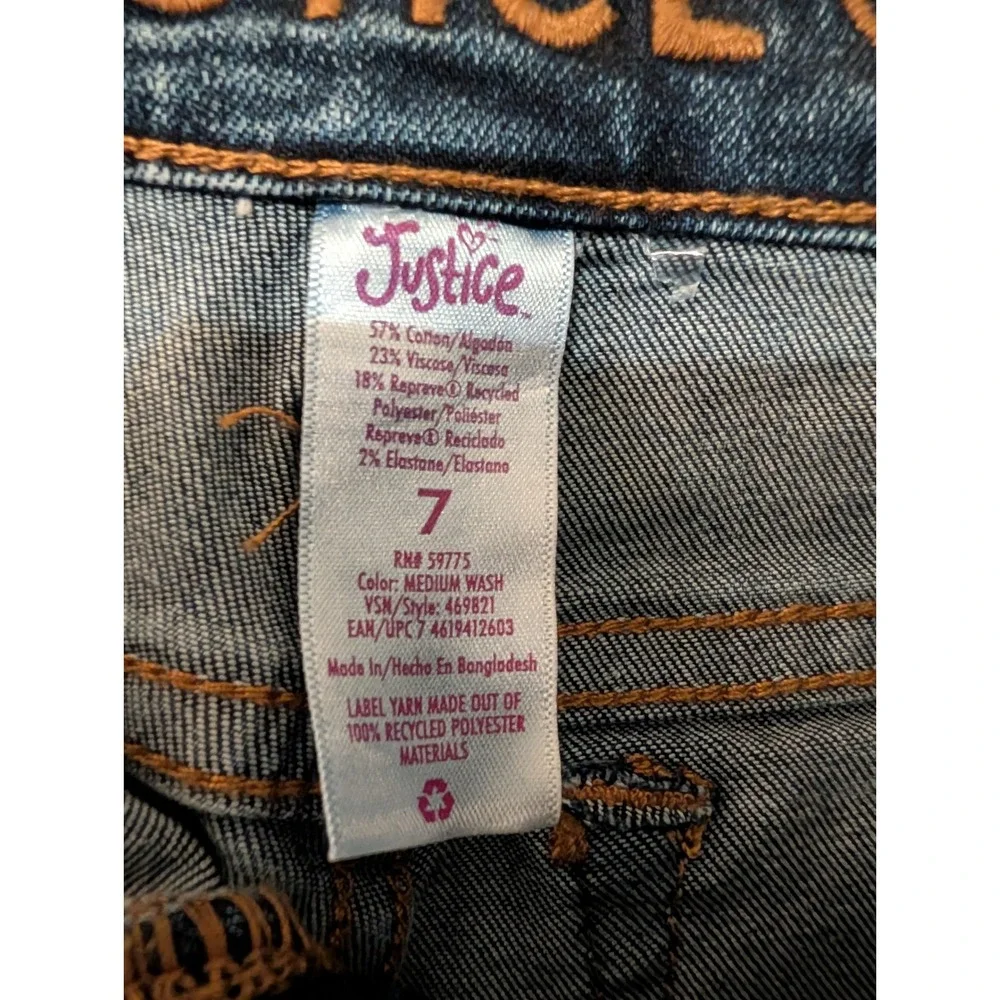 Justice Girls Mini Mom Jeans Medium Wash Distressed Denim Size 7 469821   NWT